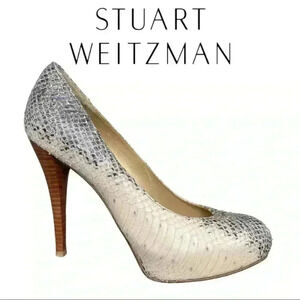 Stuart Weitzman Two Tone Python Embossed Leather Platform Pump Size 7.5